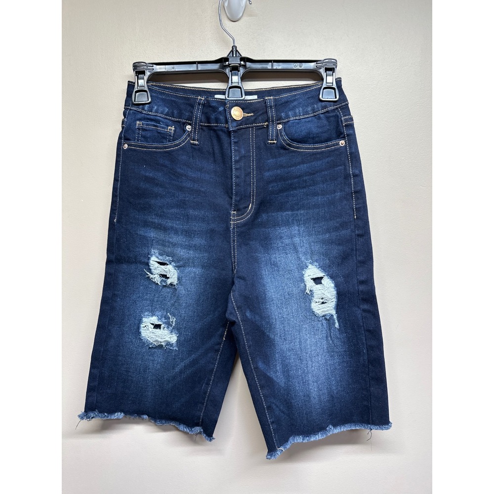 YMI High Rise Bermuda Denim Collection Ripped Frayed Hem Short Women's Size 1 25